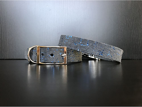 Graphite with Blue Metallic Details - Leather Dog Collar - Size M